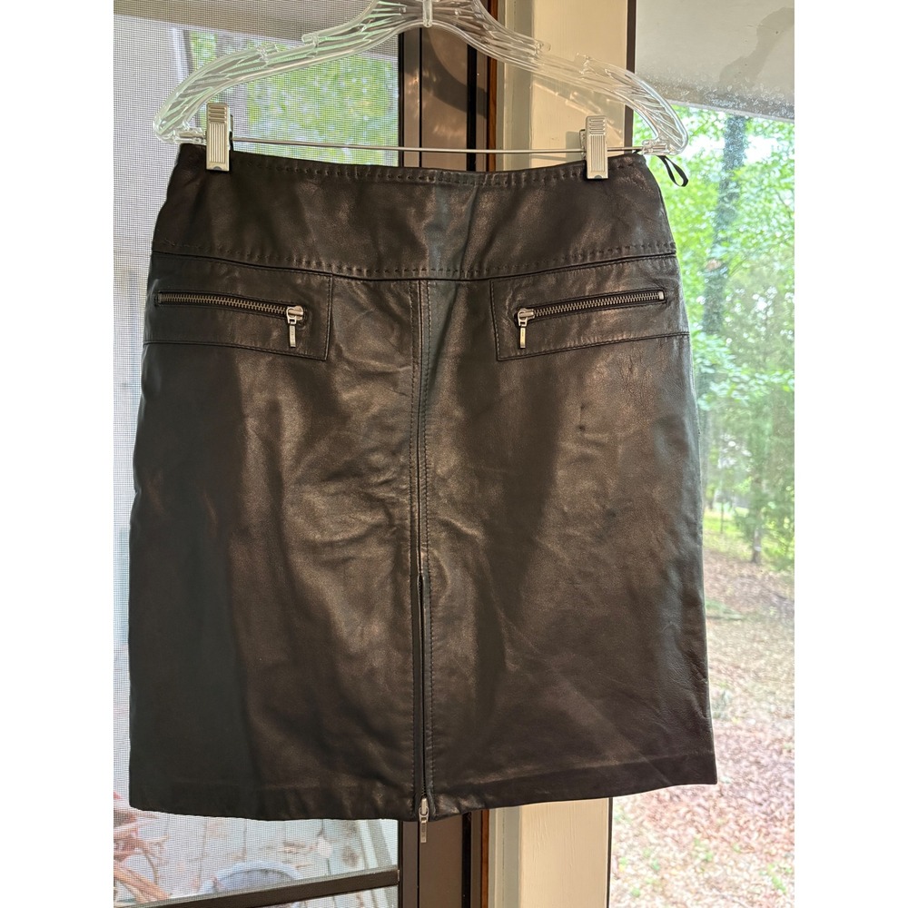 VS2‎ by Vakko Black Leather Mini Skirt Front Zip Pockets Size 6 Edgy Chic